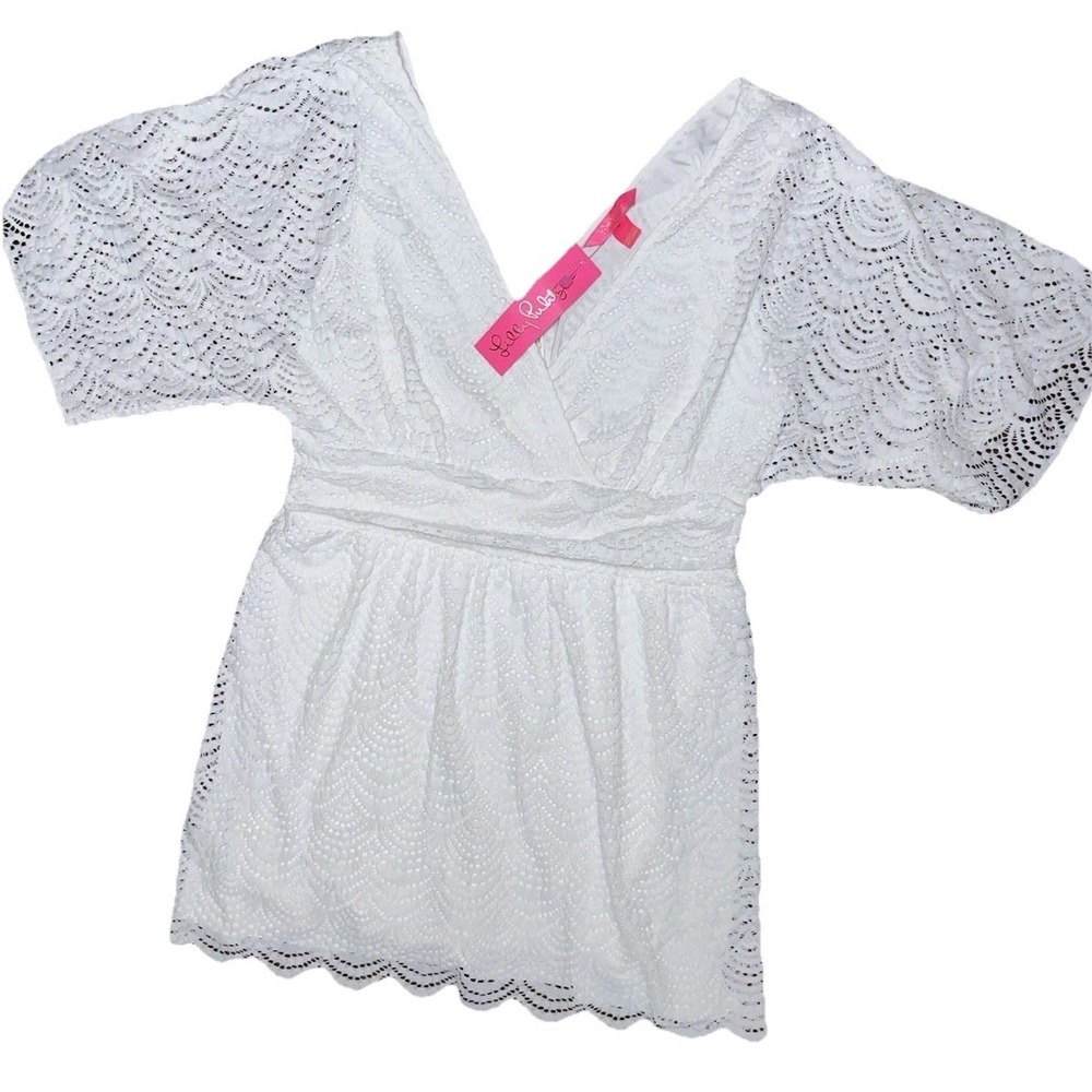 New Lilly Pulitzer Parigi Skort‎ Romper Resort White Scalloped Lace Size XL